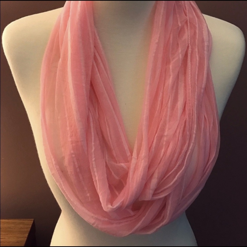 New lt pink striped sheer infinity scarf